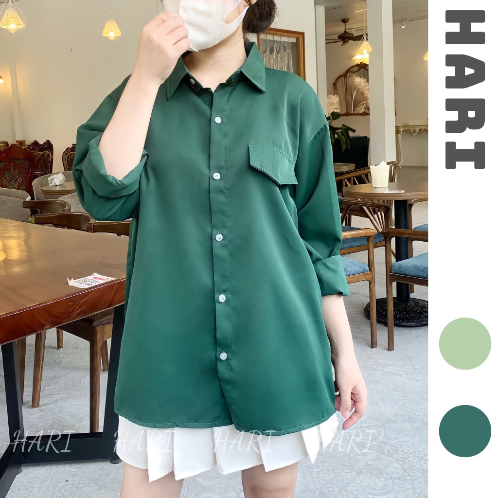 Áo sơ mi dáng thụng đuôi tôm cúc sau phong cách Hàn Quốc A1104