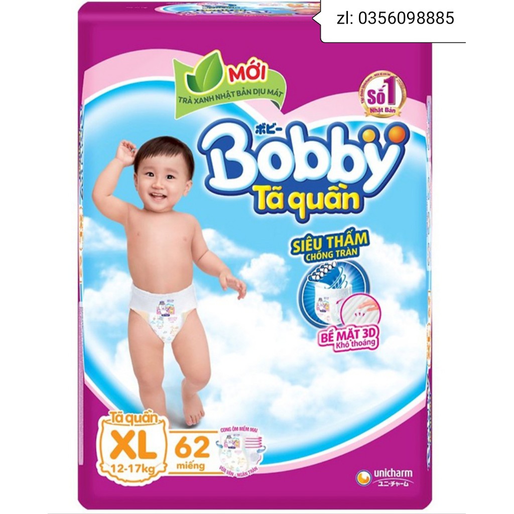 Bỉm Bobby quần size M74, L68, Xl62 mẫu mới nhất