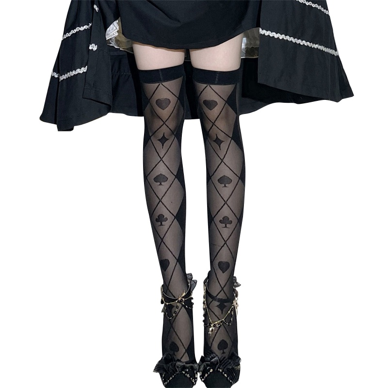 Vớ dài qua gối kẻ sọc phong cách lolita Nhật Bản gothic cho nữ