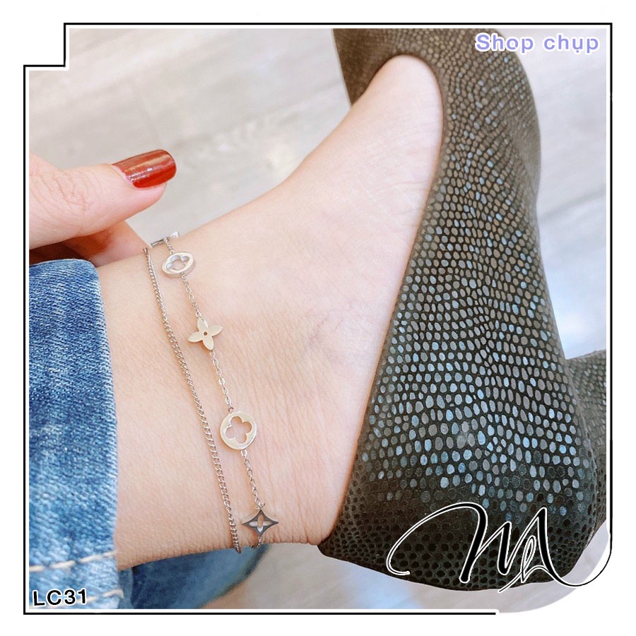 Lắc chân nữ Titan dây đôi hình cánh hoa rỗng xinh xắn - Măng’s House LC31
