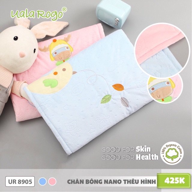 Chăn bông Nano Uala rogo lót bông thêu hình động vật dễ thương kích thước 90x115cm UR8905