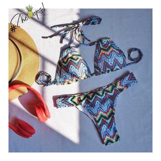 Bikini 2 mảnh sexy họa tiết thổ cẩm (xanh/hồng)