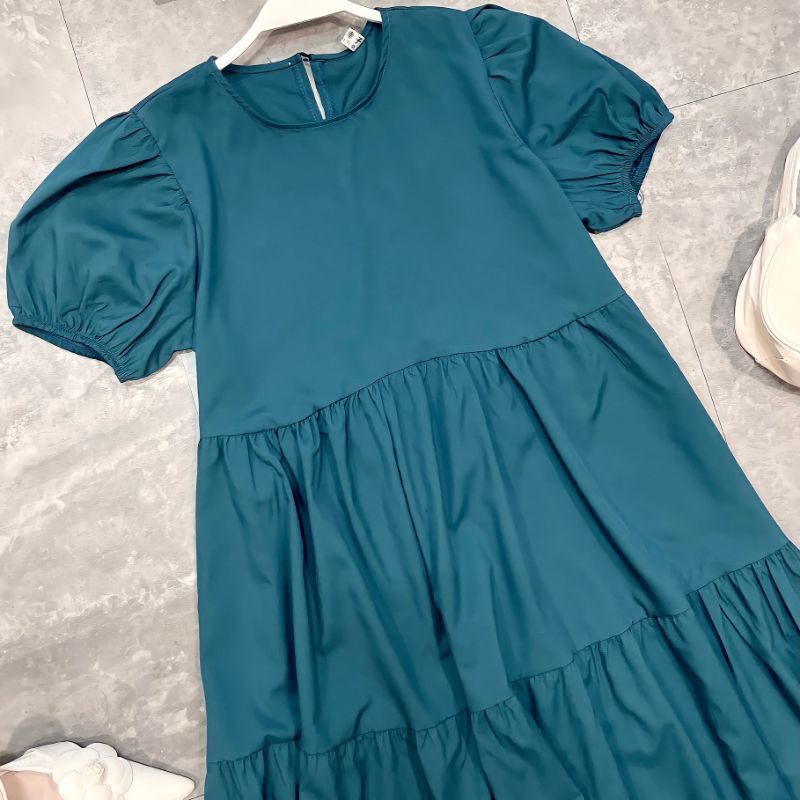 Đầm xuông rộng,váy xuông màu xanh cổ vịt tay bo phồng Mi Clothing 1007 | BigBuy360 - bigbuy360.vn