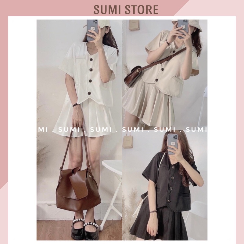 Set áo vest Ulzzang kèm chân váy tennis phong cách hàn quốc