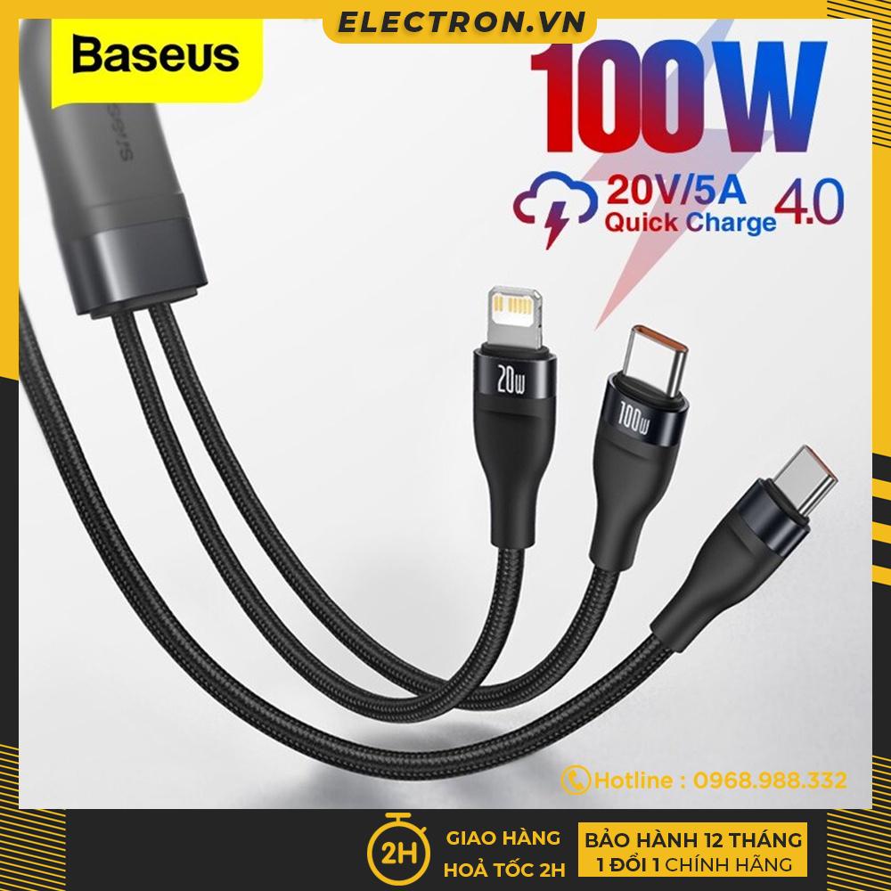 Cáp sạc nhanh 2 đầu Baseus Flash Series 2 in 1 100W(Type C to Lightning + Type C,PD 100W/20W Fast Charging & Data Cable)
