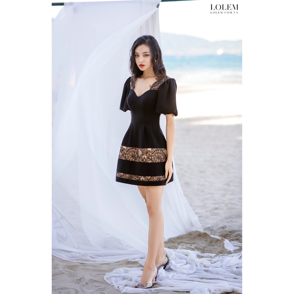 Đầm thiết kế LOLEM DX339 form chữ A vải tăm Nhật không nhăn