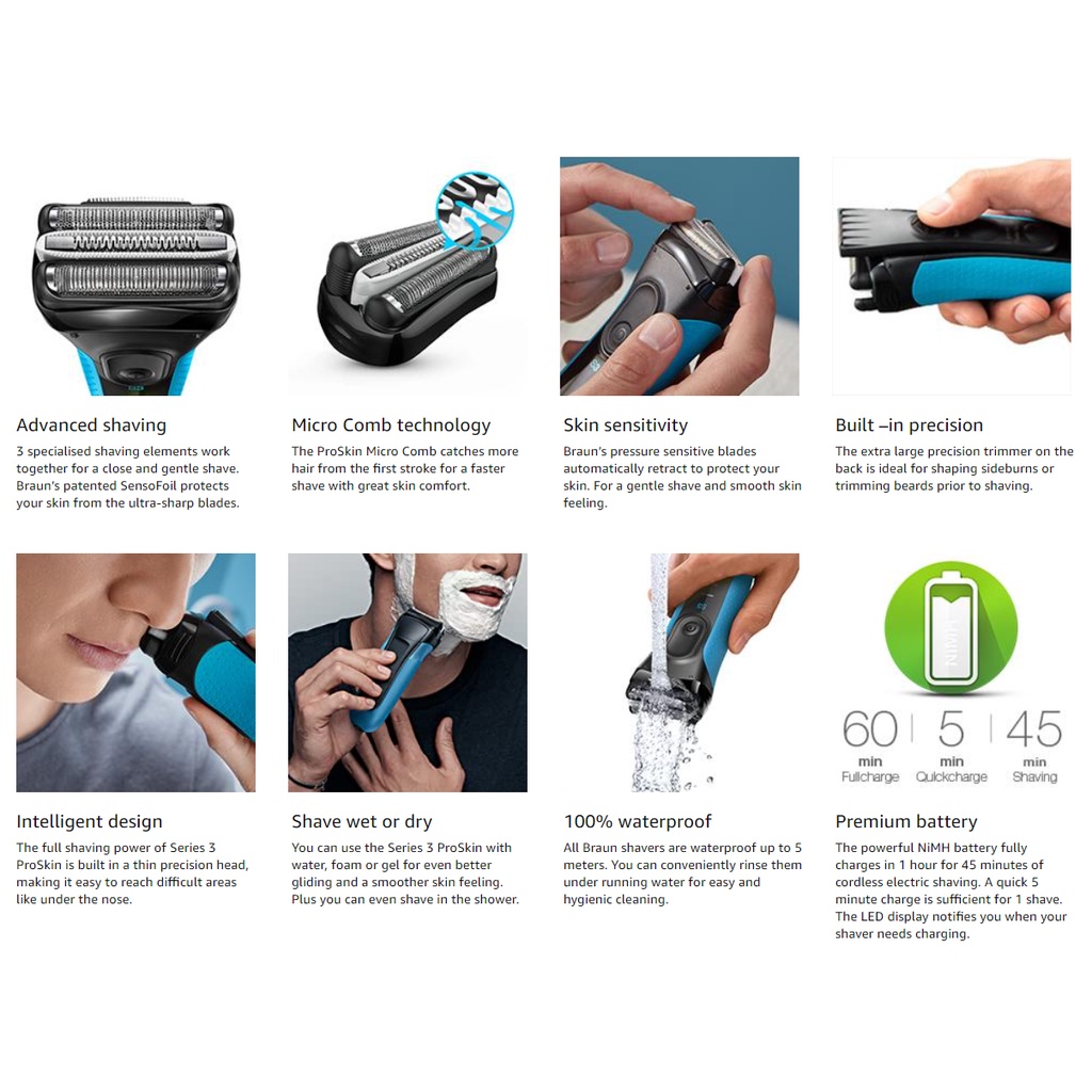 Máy cạo râu Braun Series 3 3040s ProSkin Wet & Dry, Braun 3040s cạo khô và ướt