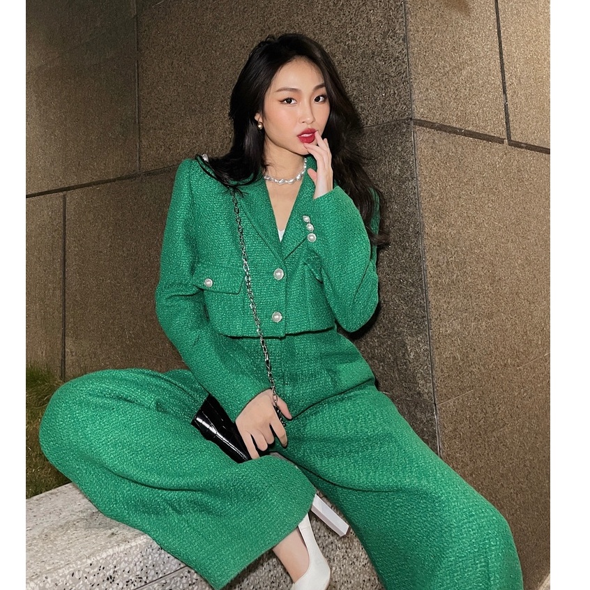 Set áo khoác tweed jacket và quần suông HUONG BOUTIQUE HBVEST168 | BigBuy360 - bigbuy360.vn