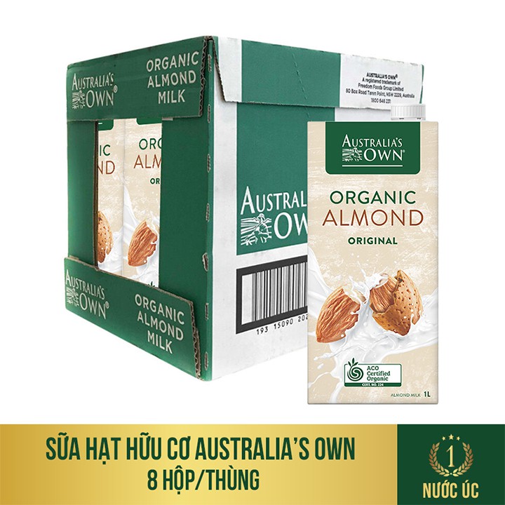 [Mã LT50 giảm 50k đơn 250k] Thùng 8 hộp sữa hạt hạnh nhân Organic Australia's Own hộp 1L