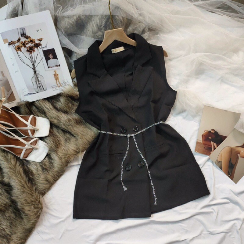 Áo vest không tay nữ phối nút xinh ảnh thật | BigBuy360 - bigbuy360.vn