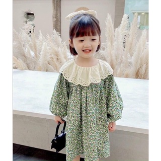 Váy hoa nhí xanh pha cổ ren