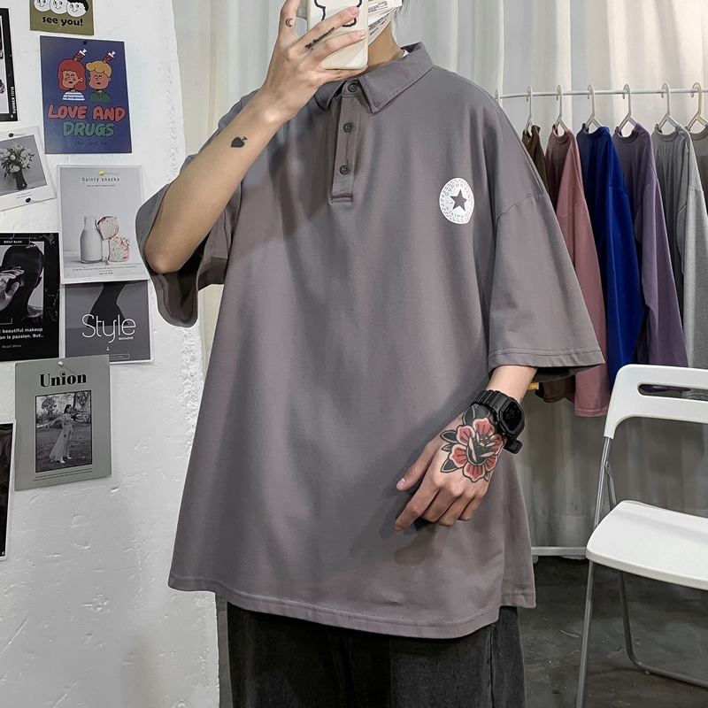 Áo thun Polo tay ngắn dáng rộng phong cách thời trang hàn quốc