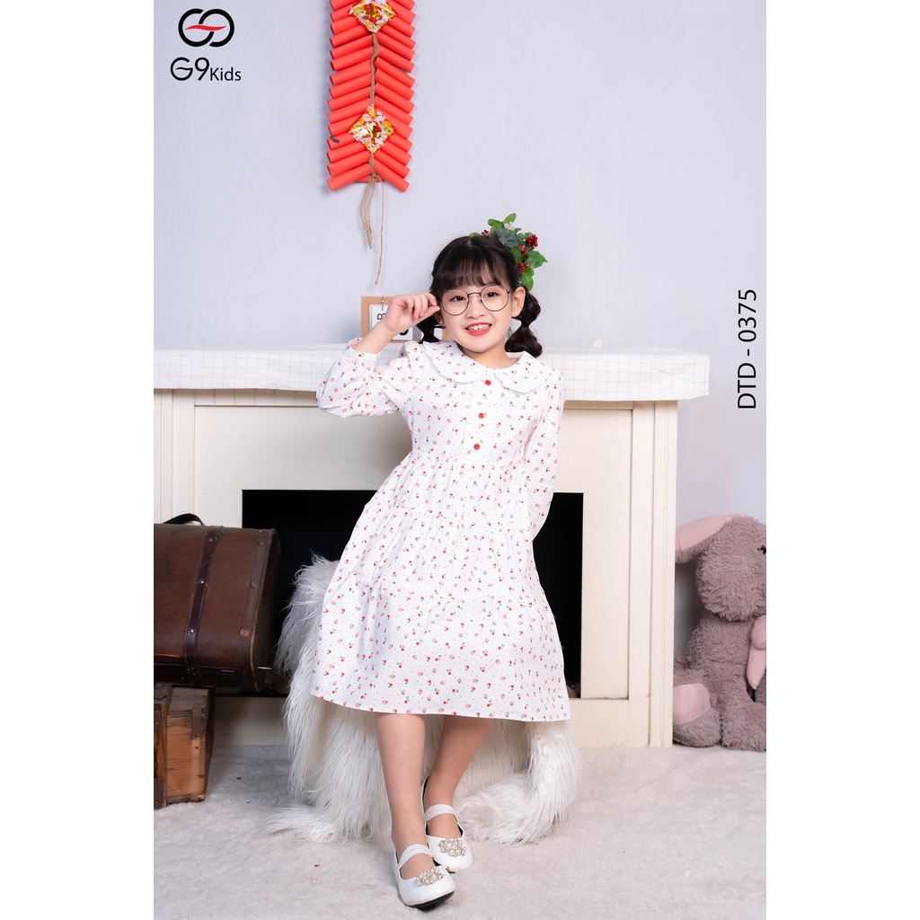 Đầm tay dài  0375 G9moza với chất liệu Kate tạo nên phong cach đi học và đi chơi cho bé yêu