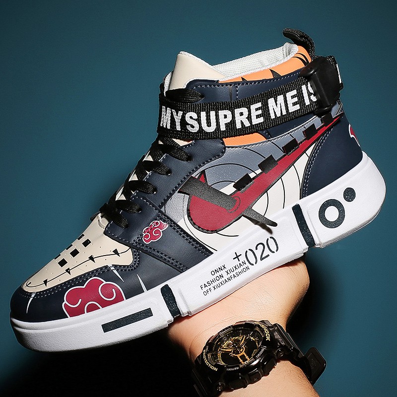 Giày Sneaker Nam Cổ Cao Thoải Mái Trọng Lượng Nhẹ Họa Tiết Akatsuki Naruto Đẹp Trai