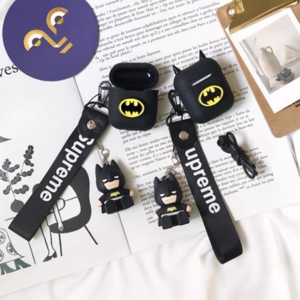 🦇Combo 4 món🦇Vỏ bọc silicon Người dơi +dây đeo+ kệ điện thoại +bộ chống rơi cho hộp sạc tai nghe airpod 1, 2 pro 3