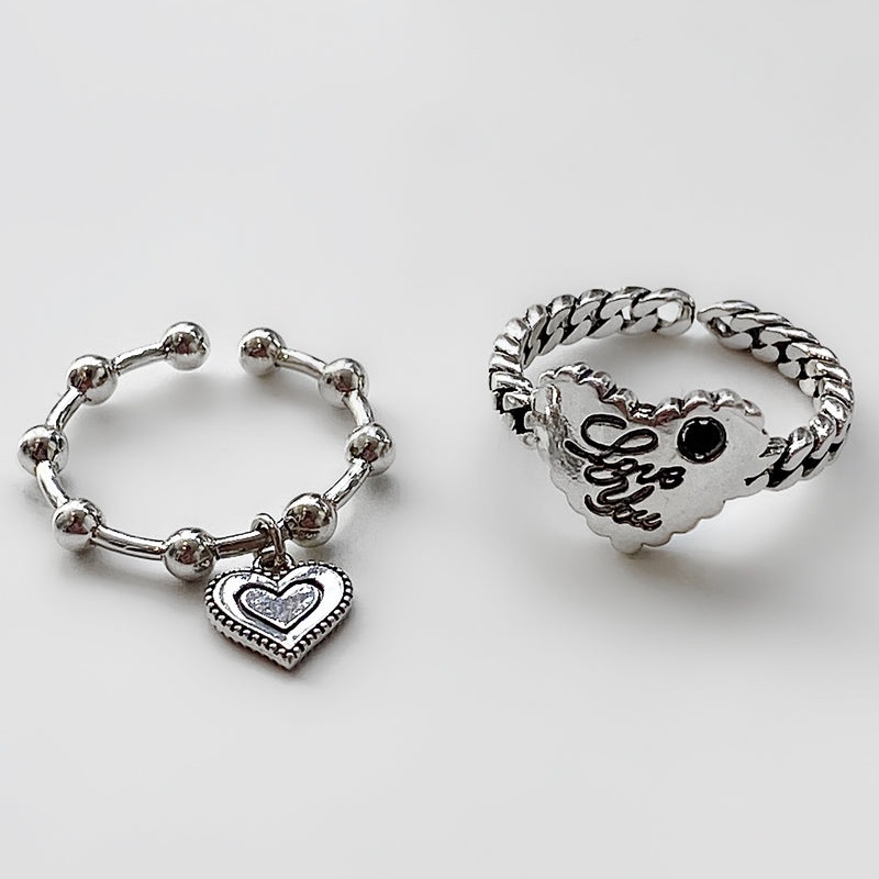 Set 2 Nhẫn Bạc Hình Trái Tim Thời Trang