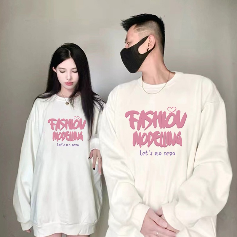Áo sweatshirt IHKKE tay dài cổ tròn dáng rộng đơn giản thời trang Hàn Quốc