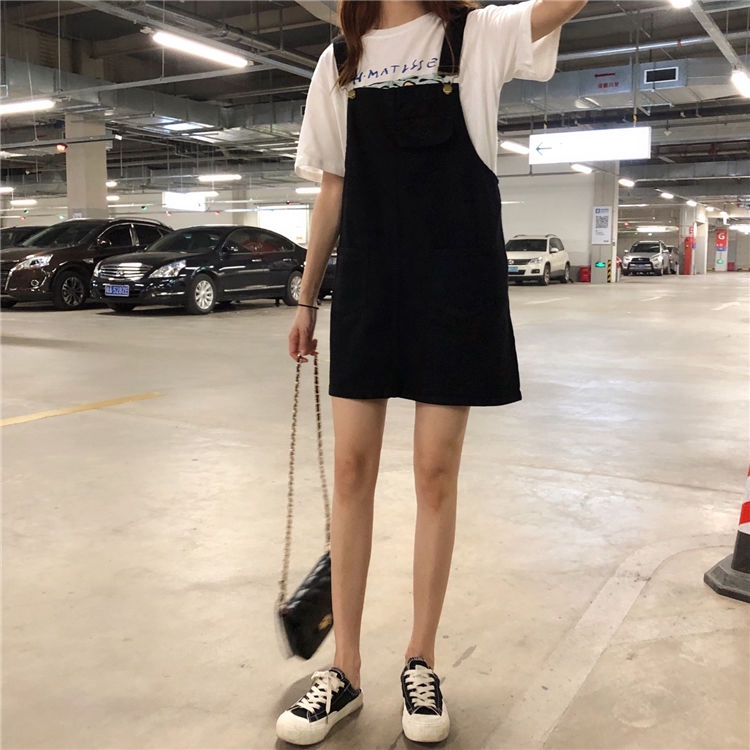 High Quality💕 Korean-Style Loose Slim-Fit Denim Suspender Dress