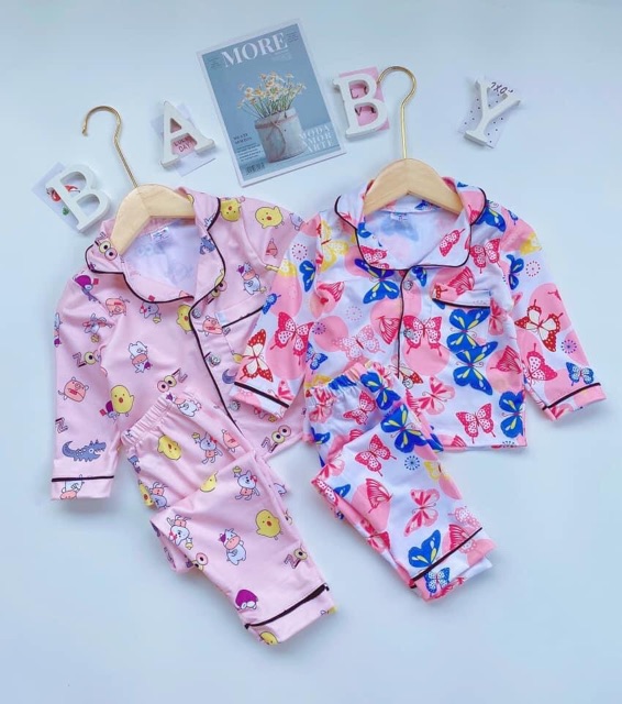 Bộ pijama cotton Hàn dày mặc thu cho bé màu ngẫu nhiên