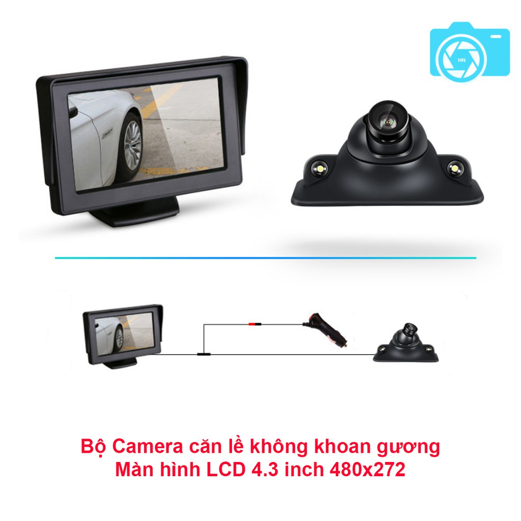 Bộ camera cặp lề không cần khoan gương, màn hình LCD 4.3 inch, dễ dàng lắp đặt -LaKaDo