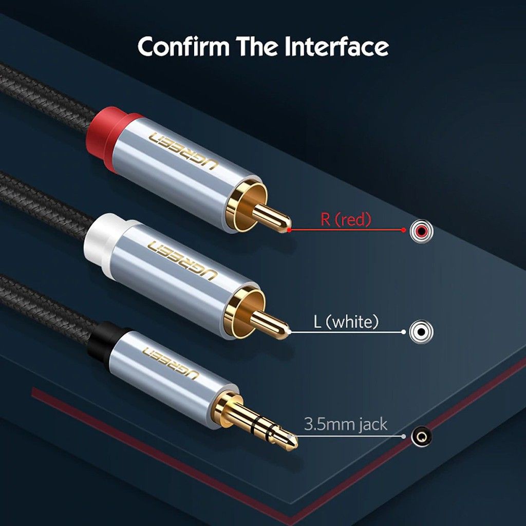 Cáp Audio 3.5mm to AV hoa sen (RCA) dài 0.5M Ugreen 40840 vỏ nhôm - Hàng Chính Hãng
