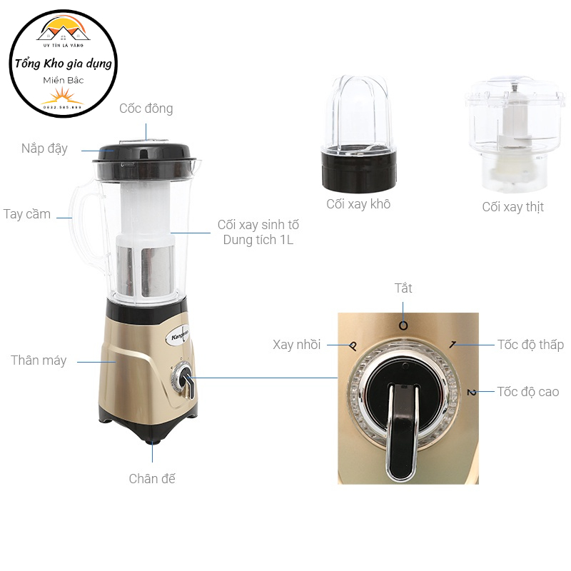 Máy xay sinh tố 3 cối đa năng Kangaroo KG3B6M