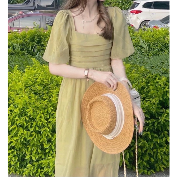 Váy Voan Tơ Ly Ngực Tay Bồng
