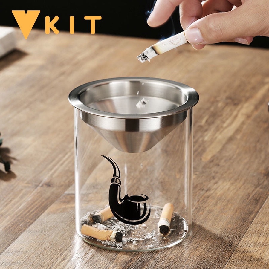 Gạt tàn thuốc có nắp dạng phễu bằng thủy tinh cao cấp VKIT LE12
