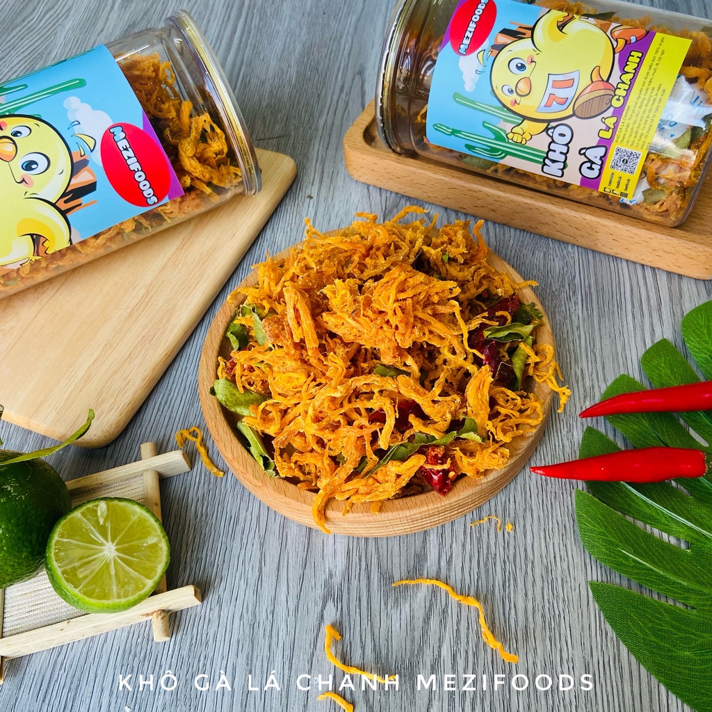Khô gà lá chanh xé cay đậm vị 300g | Đồ ăn vặt Mezifoods