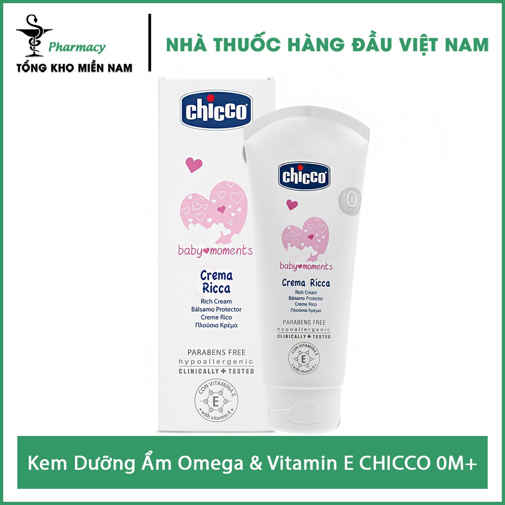 Kem Dưỡng Ẩm Omega & Vitamin E CHICCO 0M+ - Ngăn Ngừa Tình Trạng Khô Nẻ Da - Chai 100ml - Tổng Kho MiềnNam