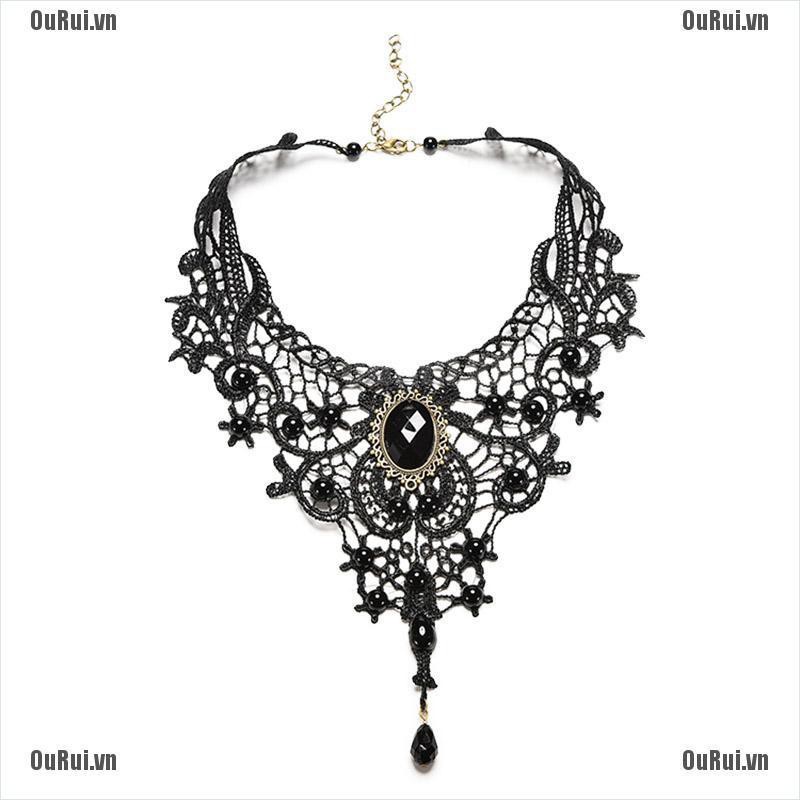 Vòng cổ choker đính hạt tua rua phong cách gothic đẹp mắt