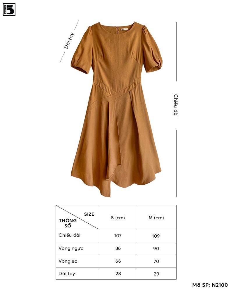 Đầm nữ dự tiệc đắp tà dáng ôm cổ tròn tay bồng Twentyfive N2100