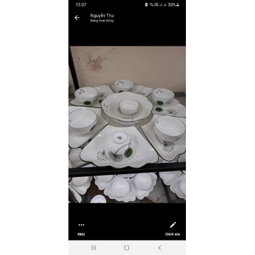 Bộ bát đĩa hoa mặt trời bồ công anh sứ Bát Tráng.