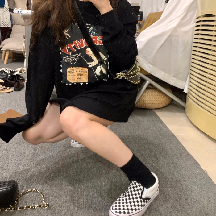 COZOK Áo sweater tay dài dáng rộng phong cách thời trang hàn quốc