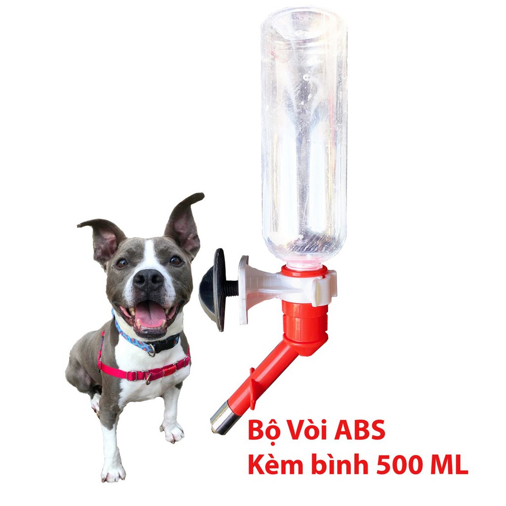 (Bộ Vòi kèm Bình) Bình uống nước tự động treo chuồng thú cưng (loại Vòi ABS + bình lớn 500ml)