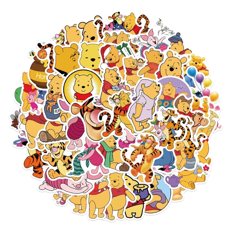 Hình Dán Sticker Gấu Pooh Đáng Yêu Trang Trí Mũ Bảo Hiểm, Sổ Tay