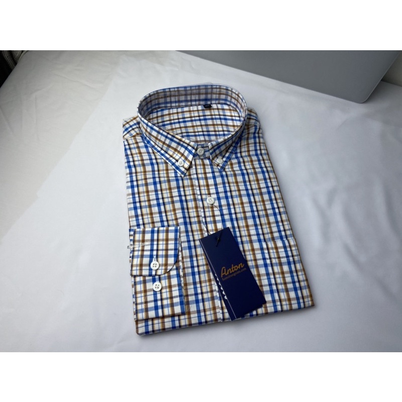 Áo sơ mi Nam Công sở  Ngắn tay màu Xanh vàng caro  F978, FX257