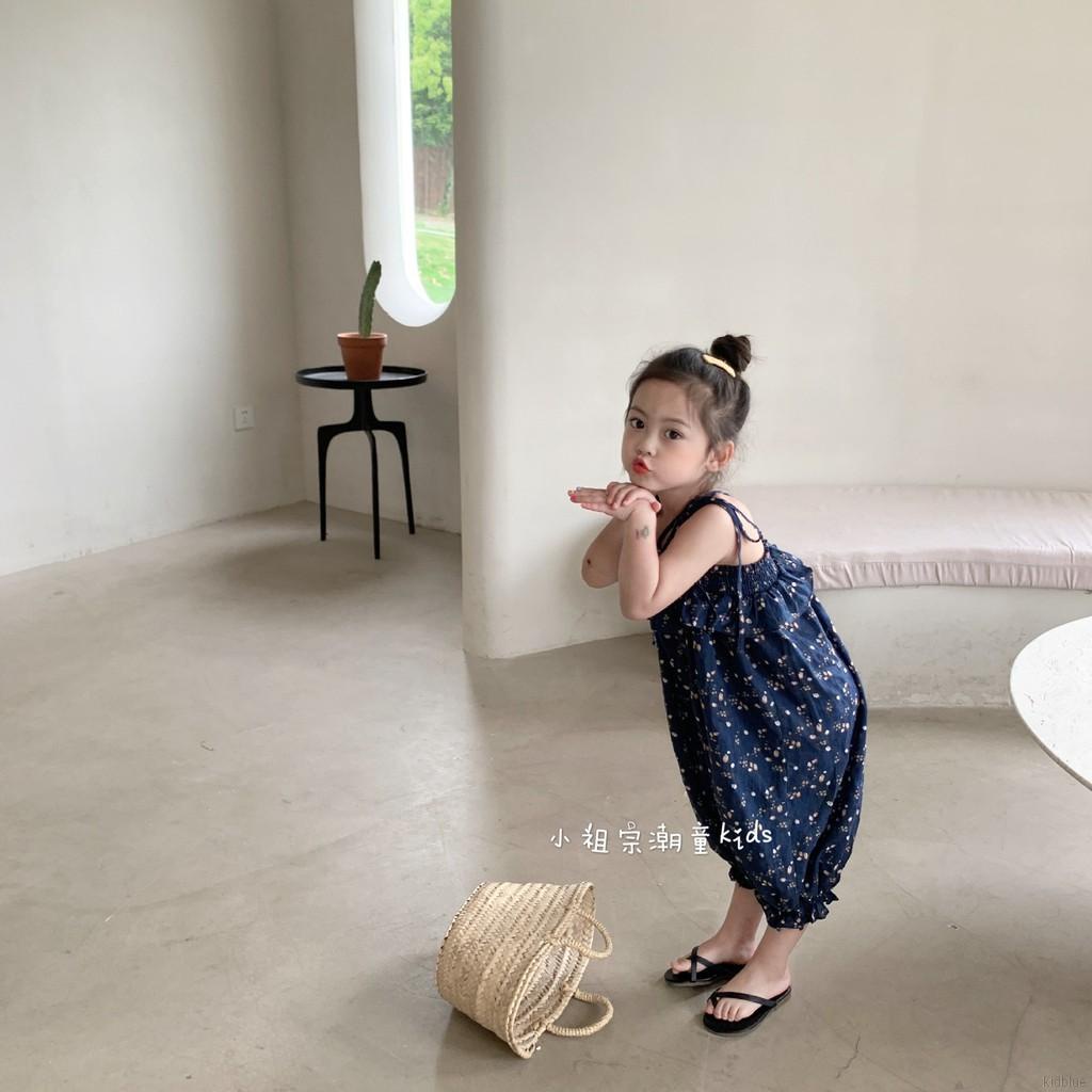 Áo Liền Quần Dáng Rộng Thắt Dây In Hoa Thời Trang Mùa Hè Cho Bé Gái