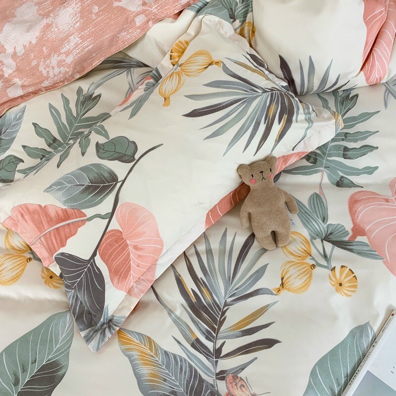 [FREE SHIP -HÀNG AUTH] Nhập Khẩu Chăn Ga Gôí Cotton Poly Hàn Quốc bộ 4 Món Hoa Quả To