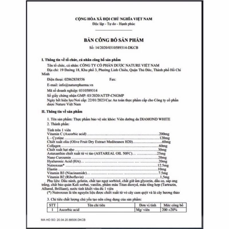 [Mã 77FMCGSALE giảm 8% đơn 500K] [CHÍNH HÃNG] VIÊN UỐNG TRẮNG DA DIAMOND WHITE- FULL BOX | BigBuy360 - bigbuy360.vn