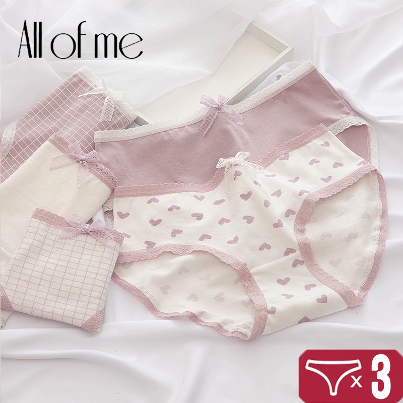 Cute Byte Bộ 3 Quần Lót Cotton Họa Tiết Trái Tim Dễ Thương Cho Nữ