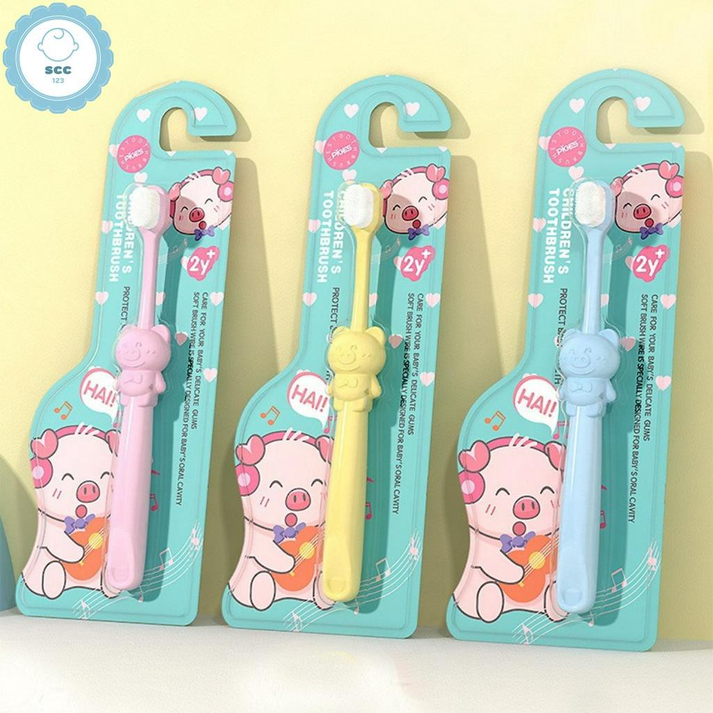 Bàn chải đánh răng cho bé từ 2 đến 10 tuổi hình heo dễ thương, bàn chải lông tơ mềm mại sẽ giúp bé thích đánh răng hơn