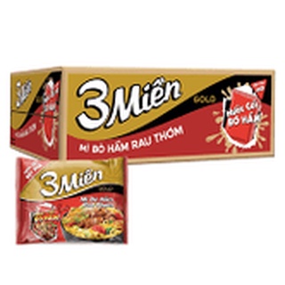 Thùng 30 gói mì 3 Miền GOLD Nước Cốt 3 vị (Bò Hầm, Chua cay, Chua cay Thái) 75gr