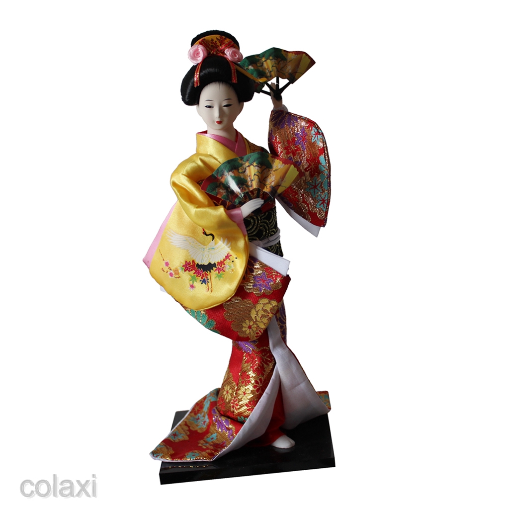 Mô Hình Búp Bê Geisha Mặc Kimono Vàng Kiểu Vintage Nhật Bản Dễ Thương