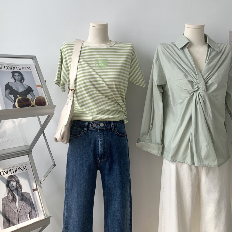 Quần jean cạp cao nút