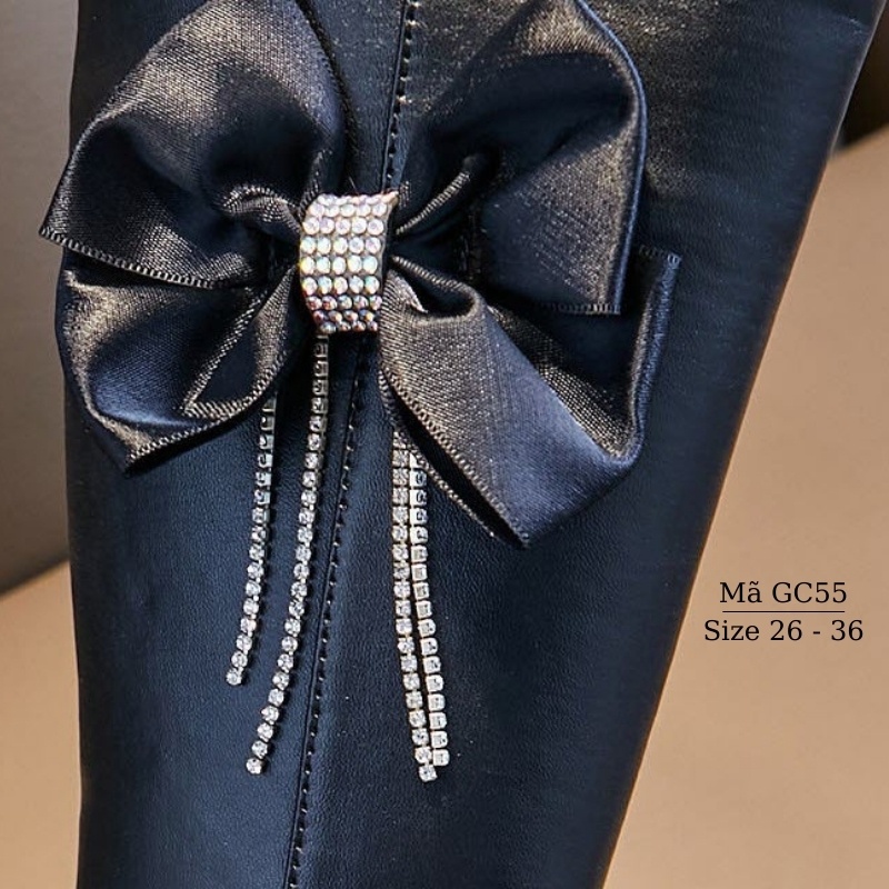 Boot bé gái - Giày bốt cổ cao cho bé 3 đến 12 tuổi thời trang da cao cấp dáng dài 2 màu trắng đen cá tính GC55