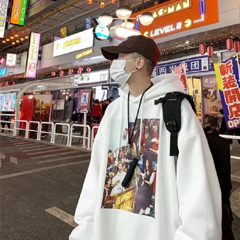 Áo hoodie tay dài dáng rộng in họa tiết hoạt hình phong cách Nhật Bản thời trang mùa đông cho nam size M-8XL