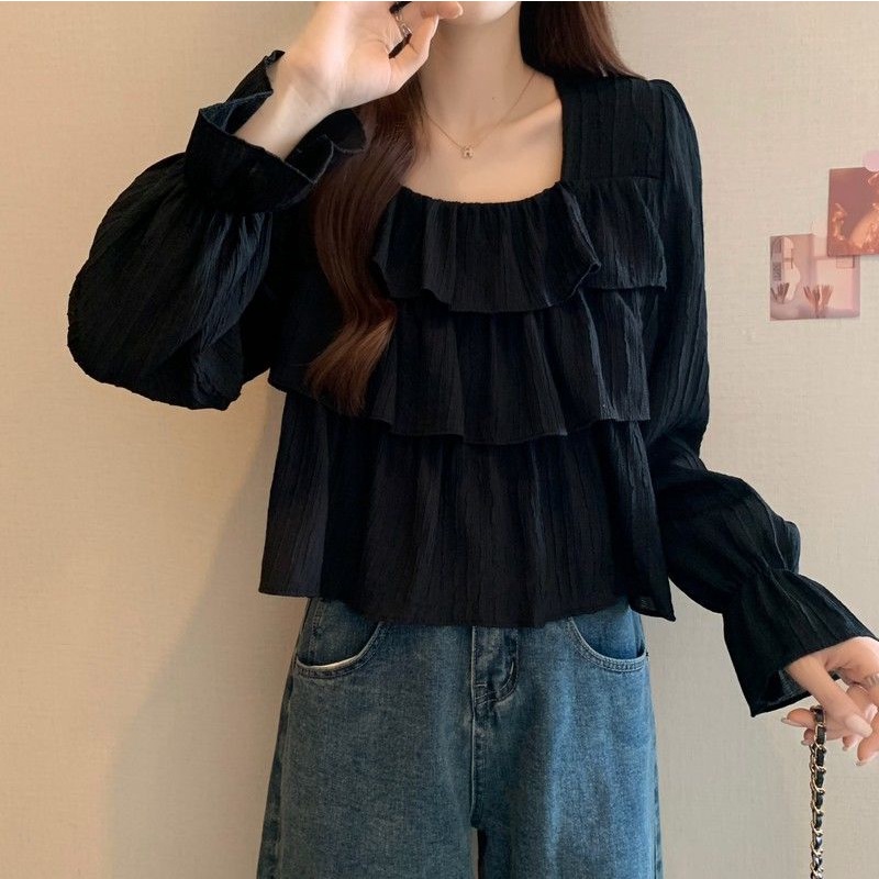 Áo Sơ Mi Cổ Vuông Ba Lớp Mỏng Phong Cách Thời Trang Mùa Thu Hàng Mới