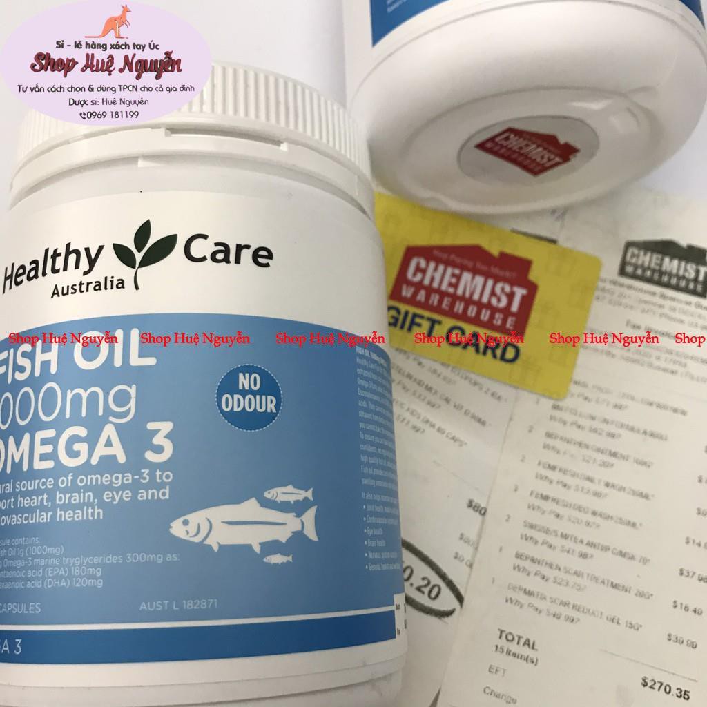 Dầu cá Omega 3 Healthy Care Fish Oil 1000mg Úc, bổ mắt và xương khớp, tim mạch, lọ 400 viên cả gia đình cùng uống