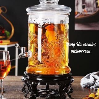 Bình thủy tinh ngâm rượu sâm đinh lăng Trụ Rồng cao cấp 15 lít  19 x 55 cm có vòi hay ko vòi